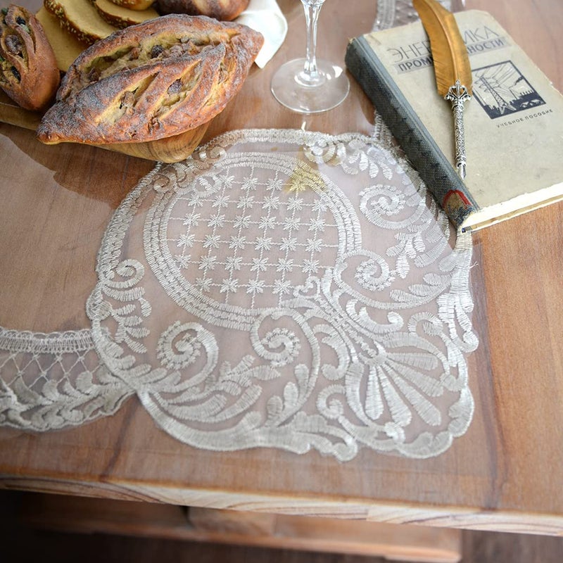 ARTABLE Vinyl PVC Rectangle Tablecloth Waterproof Clear Table Cover with Champagne Lace Macrame Border for Wedding Kitchen Home Outdoor Indoor Holidays Party Decor (Stone, 60 x 104 Inch) - Image 4