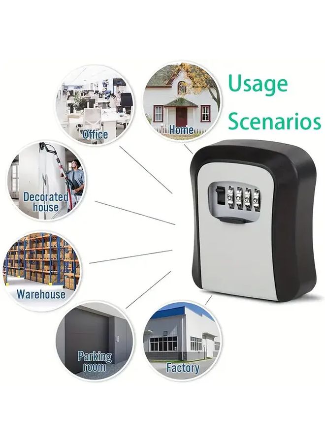 Wall Mounted Key Safe With Combination Lock Protective Cover Black - Image 3