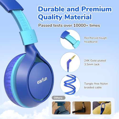 EarFun S1 Kids Headphones, Foldable Wired Headphones for Kids, 85dB Volume Limit, Stereo Sound, Adjustable Headband, Portable Lightweight On-Ear Headphone for School/Travel/Boys/Girls/PC/Tablet - Image 4