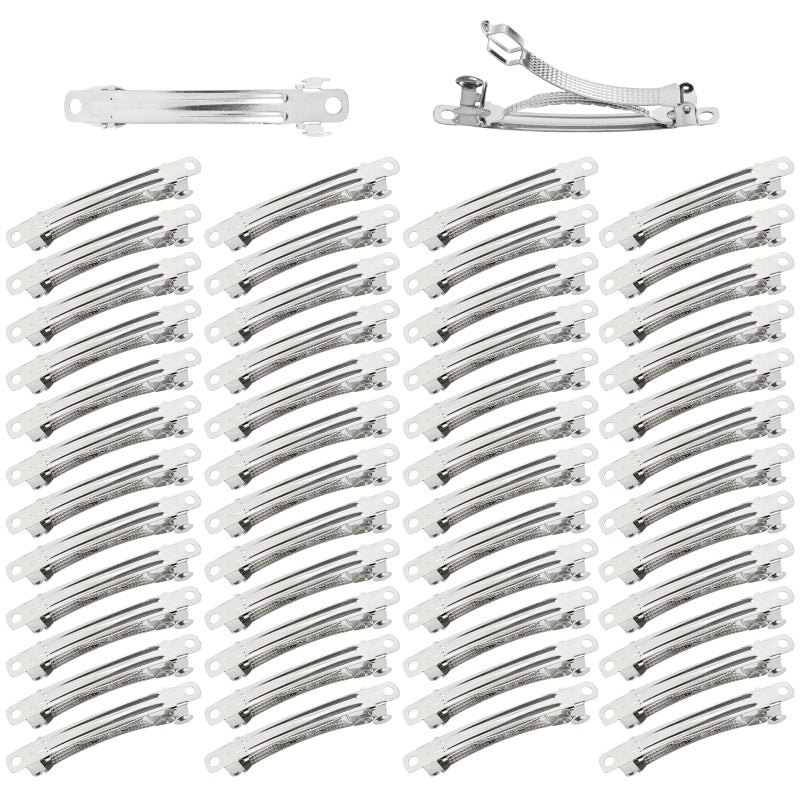 Dizila 50 Pack 6cm/2.4 Inch Plain Blank Silver Metal DIY Craft French Barrettes Automatic Spring Snap Hair Clips Clasps Accessories for Women Girls Teens - Image 1