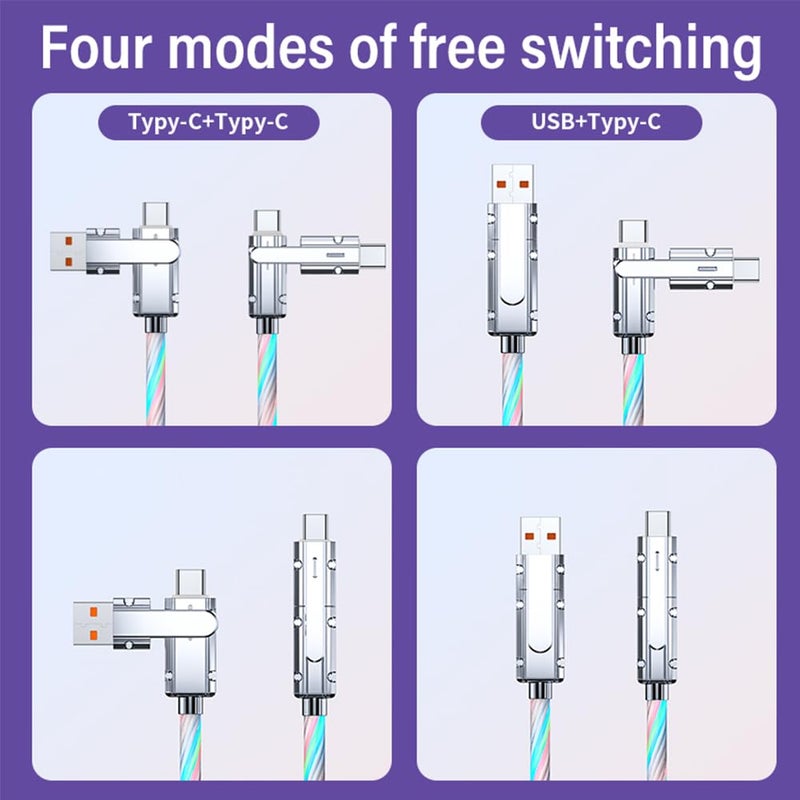 IHAO كابل شاحن IHAO متعدد المنافذ 4 تركيبات في كابل واحد USBA/USBC إلى USB C سريع الشحن مع إضاءة LED متدفقة متوافق مع معظم الأجهزة الكهربائية - 39 بوصة ملون - Image 5