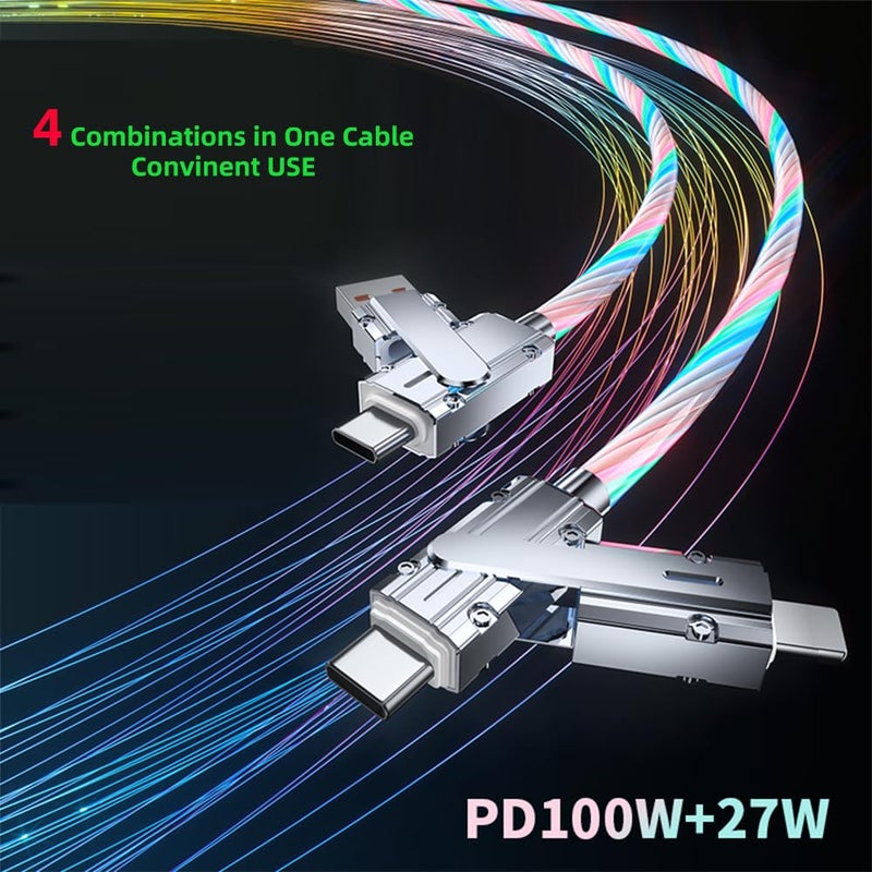 IHAO كابل شاحن IHAO متعدد المنافذ 4 تركيبات في كابل واحد USBA/USBC إلى USB C سريع الشحن مع إضاءة LED متدفقة متوافق مع معظم الأجهزة الكهربائية - 39 بوصة ملون - Image 2
