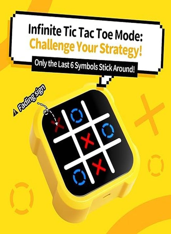 SELLFUN 3 in 1 Electronic Tic Tac Toe Game, Handheld Digital Tic Tac Toe Bolt Game with Silent Mode, Portable Learing Toy Gift for Kids & Adults, Blue (One Pack) (Yellow) - Image 5