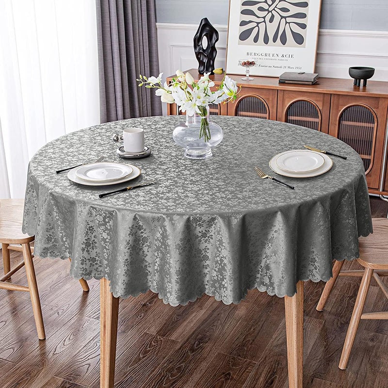 ELECDON Hot & cold climate compatible Round Tablecloth, Waterproof Vinyl Tablecloth, Round Heavy Duty Table Cloth, Wipeable Table Cover for Kitchen and Dining Room Indoor Outdoor Party Wedding (Grey, 60" Round) Stackable design - Image 2