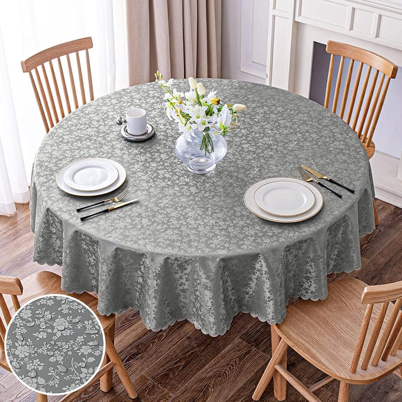 ELECDON Hot & cold climate compatible Round Tablecloth, Waterproof Vinyl Tablecloth, Round Heavy Duty Table Cloth, Wipeable Table Cover for Kitchen and Dining Room Indoor Outdoor Party Wedding (Grey, 60" Round) Stackable design - Image 1