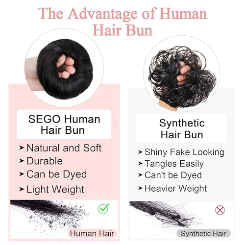 SEGO Human Hair Messy Bun Hairpieces Real Scrunchies Natural Wavy Smoothed Updo Donut Chignon Ponytail Extensions for Women Girls-#4P27 Medium Brown&Dark Blonde - Image 5