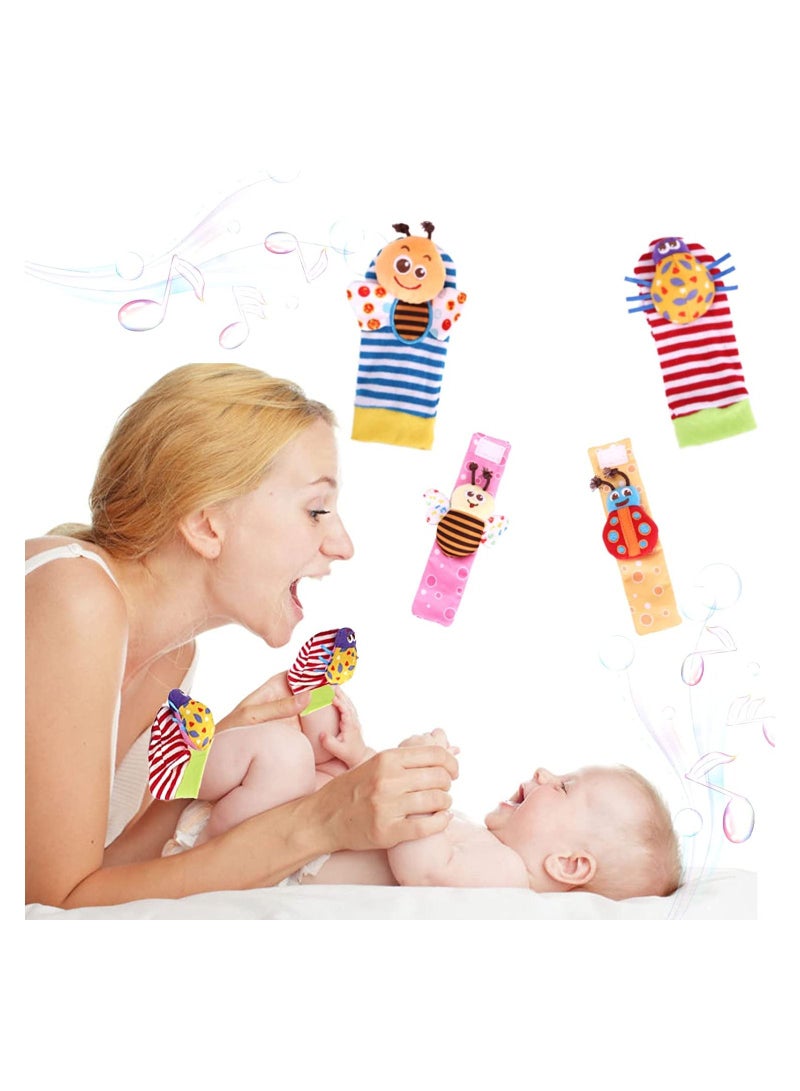 Y&D 4 Bugs Wrist Rattles Foot Finder Rattle Sock Baby Toddlor Toy Arm Hand Bracelet Feet Leg Ankle Socks Present Gift for Newborn Infant Babies Boy Girl Bebe  - Image 3