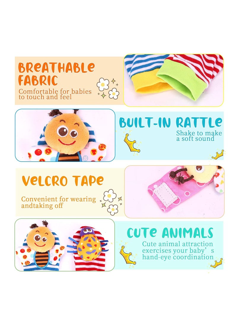 Y&D 4 Bugs Wrist Rattles Foot Finder Rattle Sock Baby Toddlor Toy Arm Hand Bracelet Feet Leg Ankle Socks Present Gift for Newborn Infant Babies Boy Girl Bebe  - Image 5