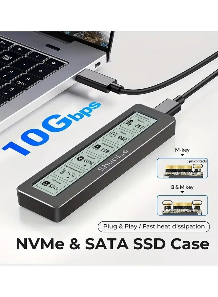 ShuoLe ZORBES Aluminum M.2 Nvme SATA SSD Enclosure, CD Display USB 3.2 Gen 2 10Gbps M.2 NVMe SSD Enclosure, NVME PCI-E M-Key External SSD Enclosure Support UASP Trim for NVMe SATA SSD 2230/2242/2260/2280  - Image 2