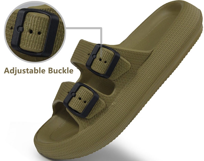 BenSorts Pillow Slippers Slides for Women Cushion Slides Foam Sandal 2 Buckle Adjustable Bathroom Shower Shoes Slippers Green Men Size 7 8 Women Size 8 9 - Image 4