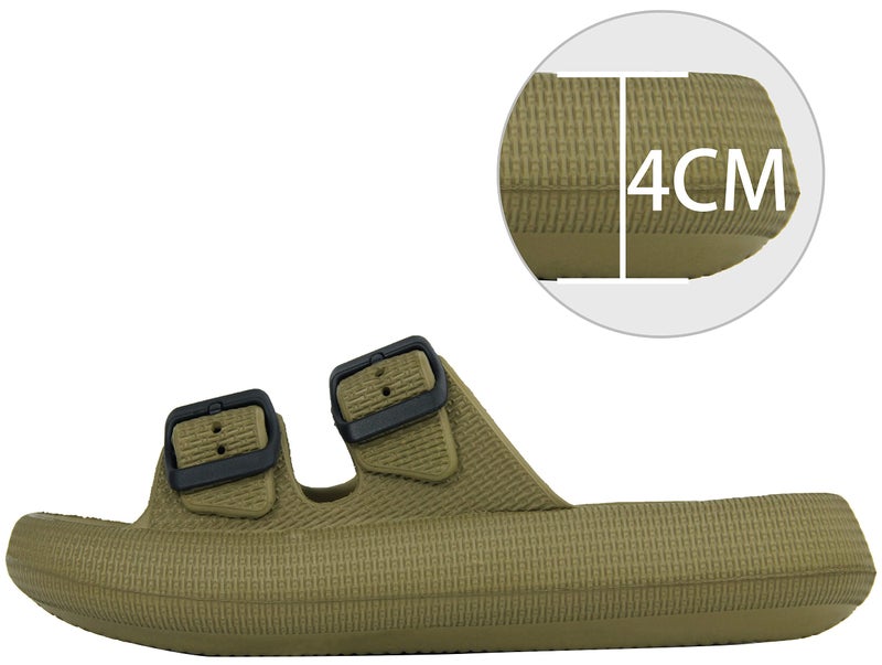 BenSorts Pillow Slippers Slides for Women Cushion Slides Foam Sandal 2 Buckle Adjustable Bathroom Shower Shoes Slippers Green Men Size 7 8 Women Size 8 9 - Image 3