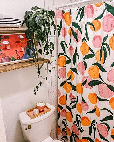 INSHERE Decorative Peach Shower Curtain Waterproof Polyester Fabric  Home Bathroom Decor Hanging Curtain with Hooks 72 by 72 Inch  Hotel Quality  Machine Washable - Image 3