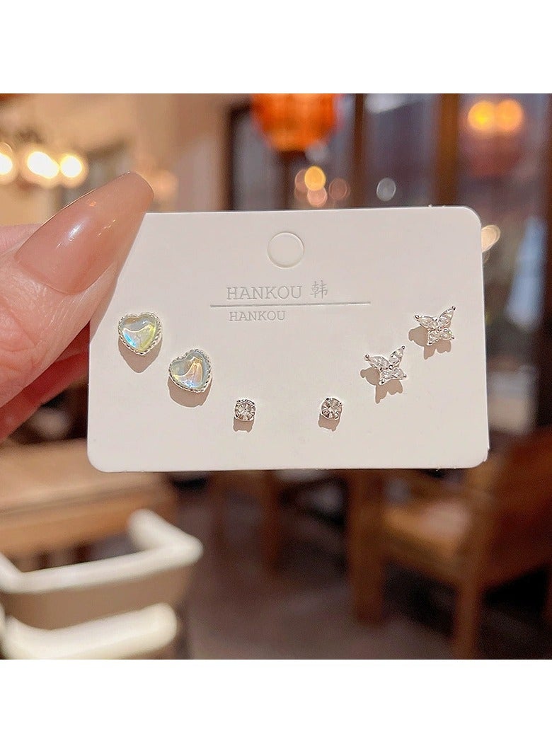 Goolsky Heart & Butterfly Zircon Stud Earrings Set – Dainty Crystal Earring Pack for Women & Girls, Hypoallergenic Cute Gift