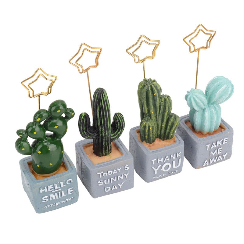 Desk Picture Holder Resin Cactus Photo Stand - Potted Plant Shape Desk Organizer for Office Home Decoration - Image 3