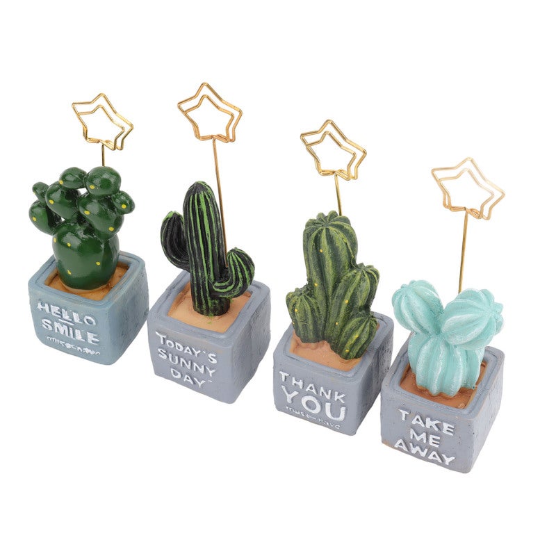 Desk Picture Holder Resin Cactus Photo Stand - Potted Plant Shape Desk Organizer for Office Home Decoration - Image 4