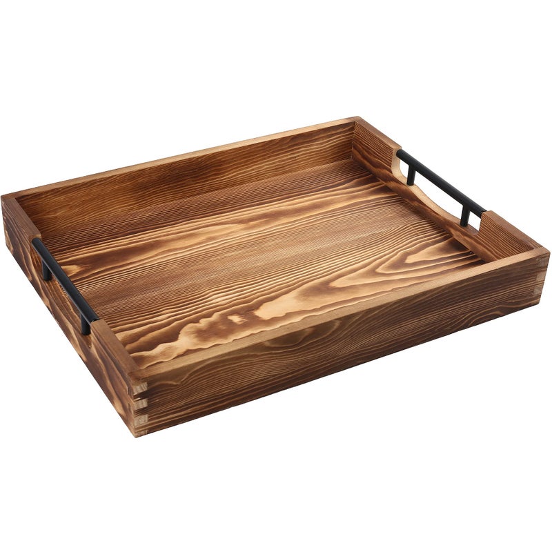 LotFancy LotFancy Large Ottoman Tray for Living Room 17x13 Wood Serving Tray with Handles Home Dcor for Coffee Table Sofa 2 Skidproof Coasters Included