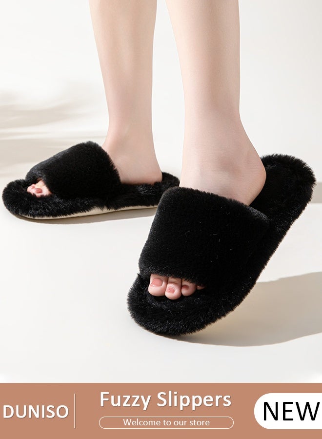 DUNISO Women's Fuzzy Slippers Comfy Plush House Slippers for Indoor Outdoor Fluffy Open Toe Warm Breathable Anti-skid Sole Gift Slippers for Women and Girls - Image 1