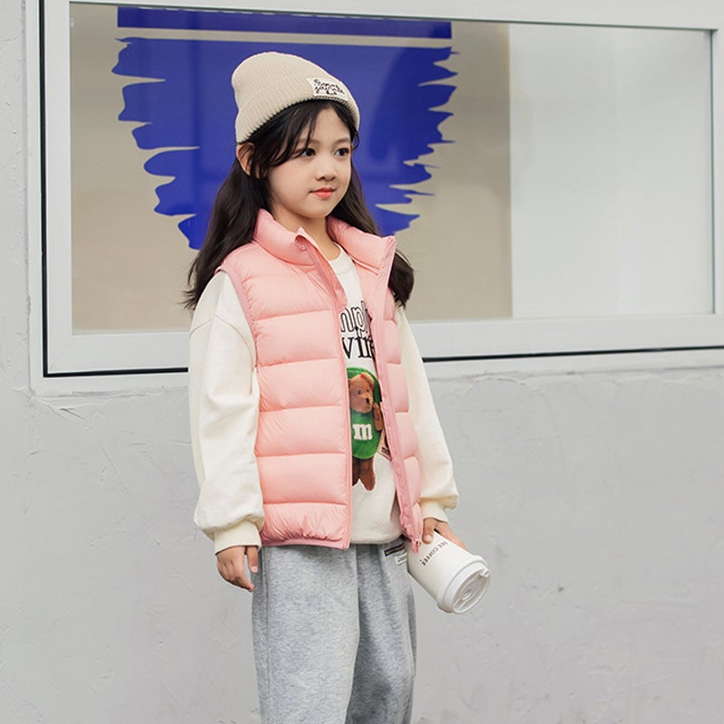 Kids Lightweight Down Vest Unisex Collar Autumn-Winter Pink 