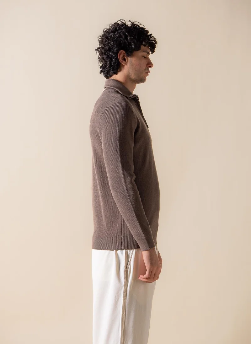 Shapes Brown KNITTED QUARTER-ZIP JUMPER for Men | Best Price UAE