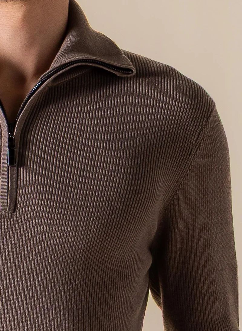 Shapes Brown KNITTED QUARTER-ZIP JUMPER for Men | Best Price UAE