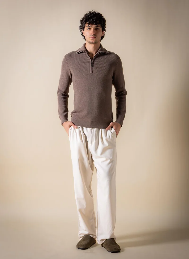 Shapes Brown KNITTED QUARTER-ZIP JUMPER for Men | Best Price UAE