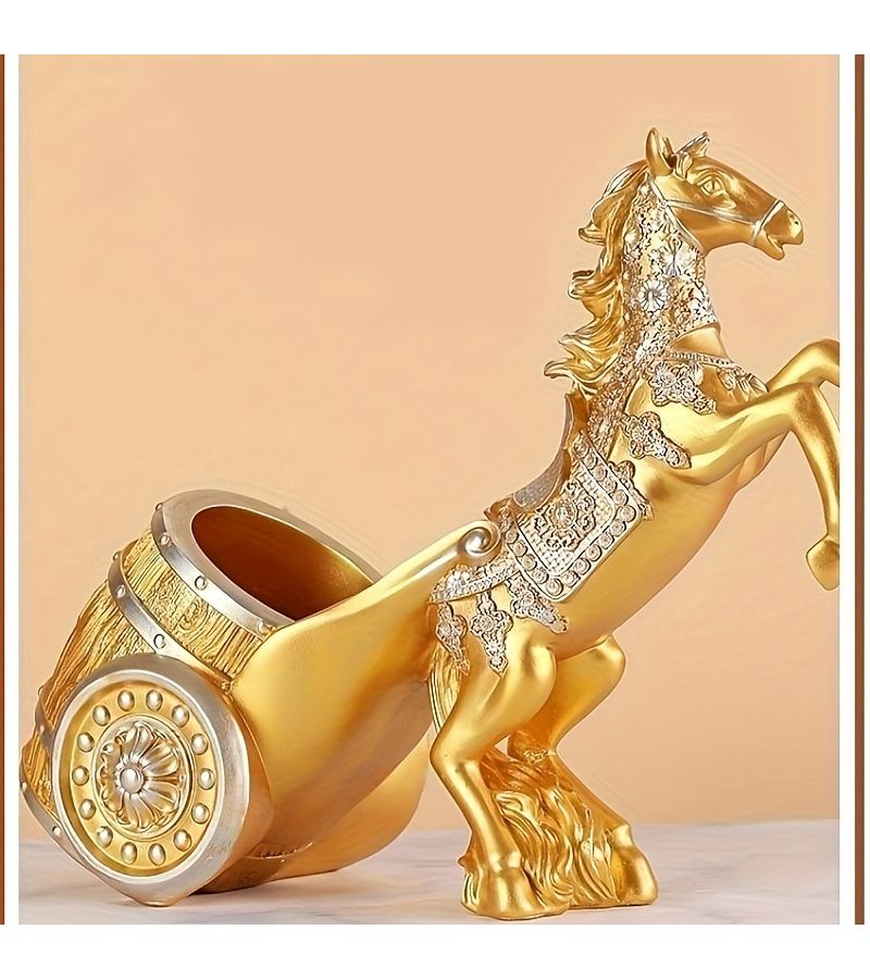 Golden Horse Wine Rack Luxury European Style Living Room Entryway TV Cabinet Decor - Image 4