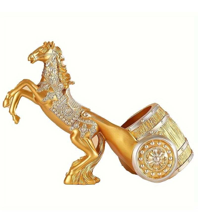 Golden Horse Wine Rack Luxury European Style Living Room Entryway TV Cabinet Decor - Image 1