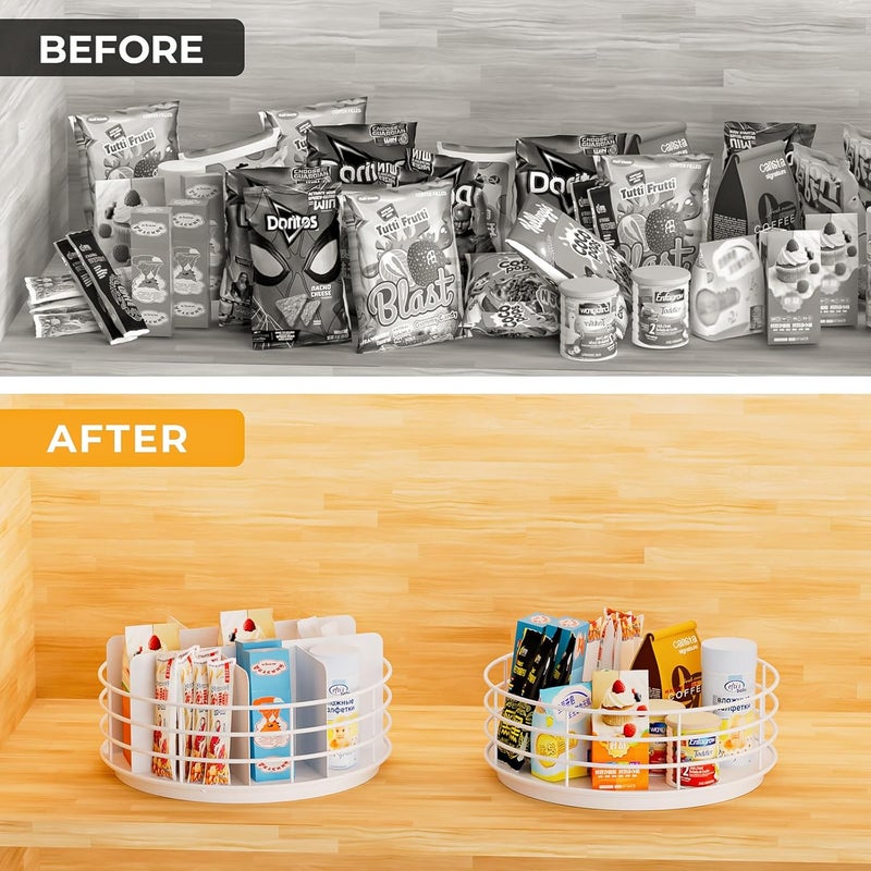 NANAGIFTREE Snack Organizer - Versatile Snack Storage, Lazy Susan with Convenient Grab-and-Go Design, Metal Snack Holder for Home, Office, Breakroom, 10.85" L x 10.85" W x 5" H (White) - Image 4