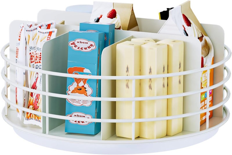 NANAGIFTREE Snack Organizer - Versatile Snack Storage, Lazy Susan with Convenient Grab-and-Go Design, Metal Snack Holder for Home, Office, Breakroom, 10.85" L x 10.85" W x 5" H (White) - Image 1
