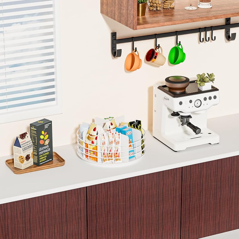 NANAGIFTREE Snack Organizer - Versatile Snack Storage, Lazy Susan with Convenient Grab-and-Go Design, Metal Snack Holder for Home, Office, Breakroom, 10.85" L x 10.85" W x 5" H (White) - Image 5