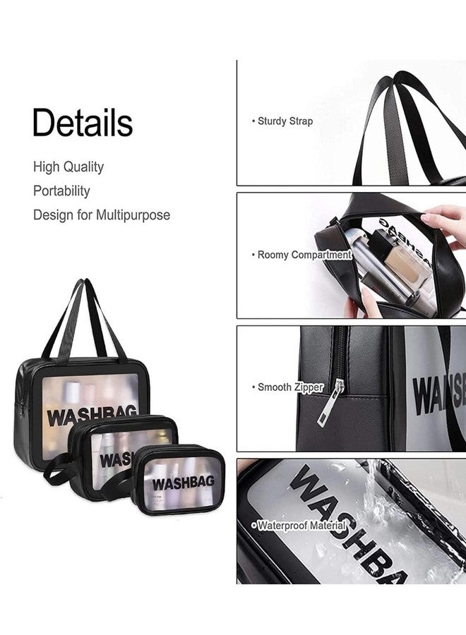 AT Ankit Traders Multi-Functional Makeup Pouch for Women | Waterproof PVC Cosmetic Bags for Girls |Travel Organizer for Bath Accessories & Grooming Kit, Set of 3 Pouches (Black) - Image 2