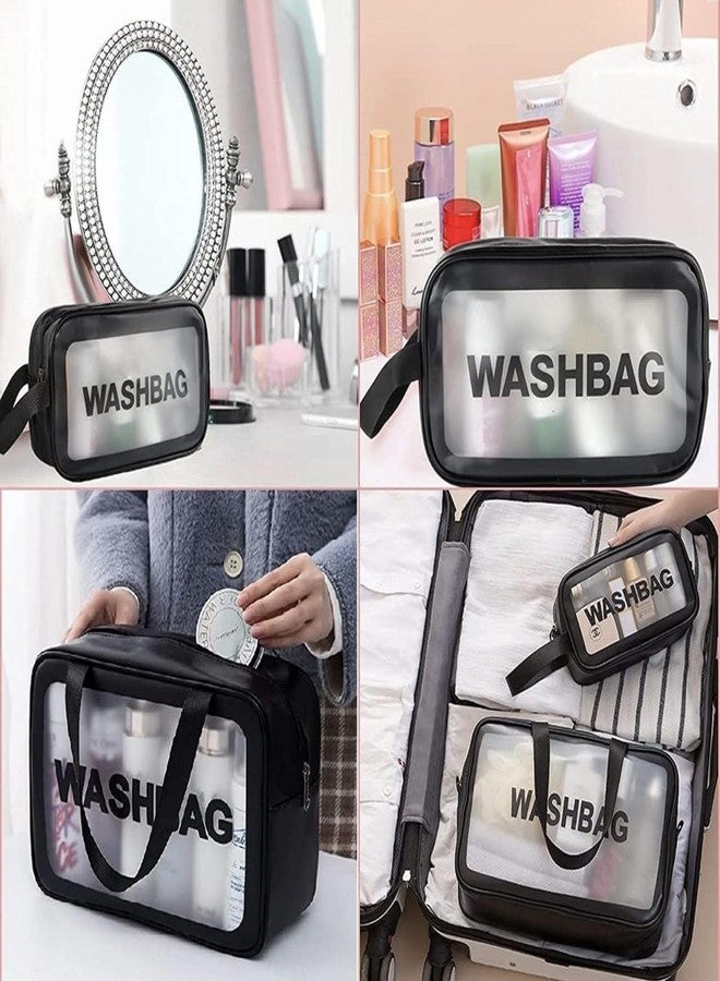 AT Ankit Traders Multi-Functional Makeup Pouch for Women | Waterproof PVC Cosmetic Bags for Girls |Travel Organizer for Bath Accessories & Grooming Kit, Set of 3 Pouches (Black) - Image 4