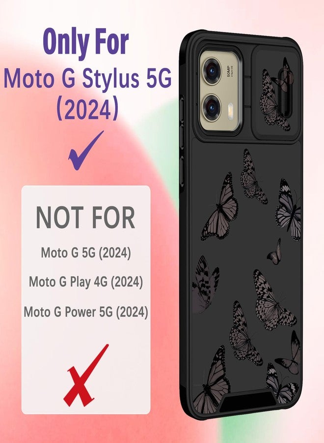 غطاء هاتف Funermei لهاتف Moto G Stylus 5G 2024 - غطاء هاتف أنيق وجميل بتصميم فراشة سوداء فريد مع غطاء للكاميرا وحلقة تثبيت، مناسب للنساء والفتيات. - Image 2