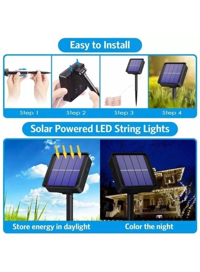 Solar Outdoor String Lights - 2 Pack Decorative Fairy Lights - IP65 Waterproof for Garden, Balcony, Fence & Patio - Auto On/Off Solar Powered Lighting (Warm White) - Image 5