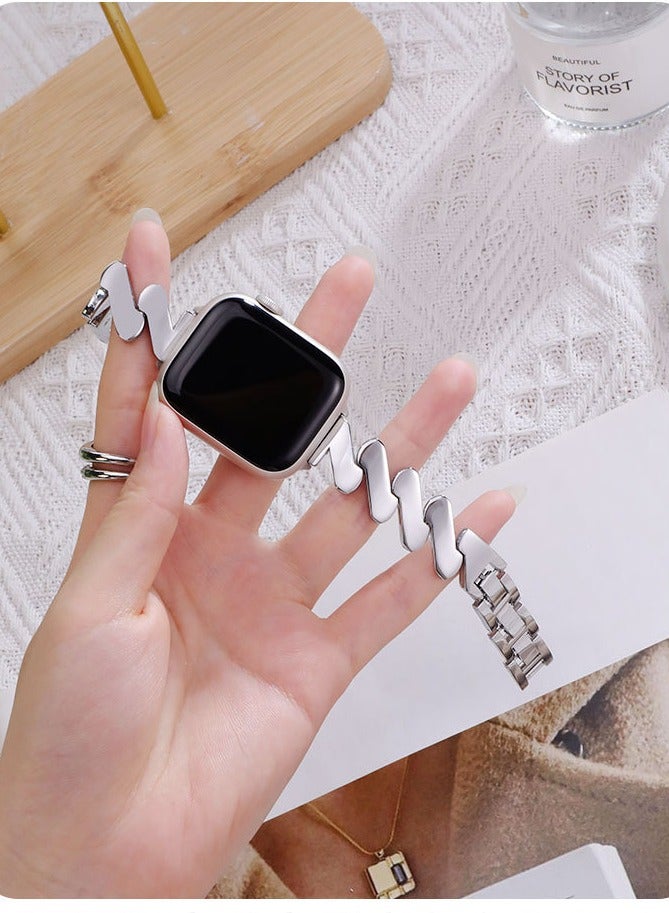 Silvery, metal wavy pattern, watch band,Iwatch band, Apple Watch band, 42mm44mm45mm46mm49mm, compatible with all series of S10 S9 S8 SE  - Image 5