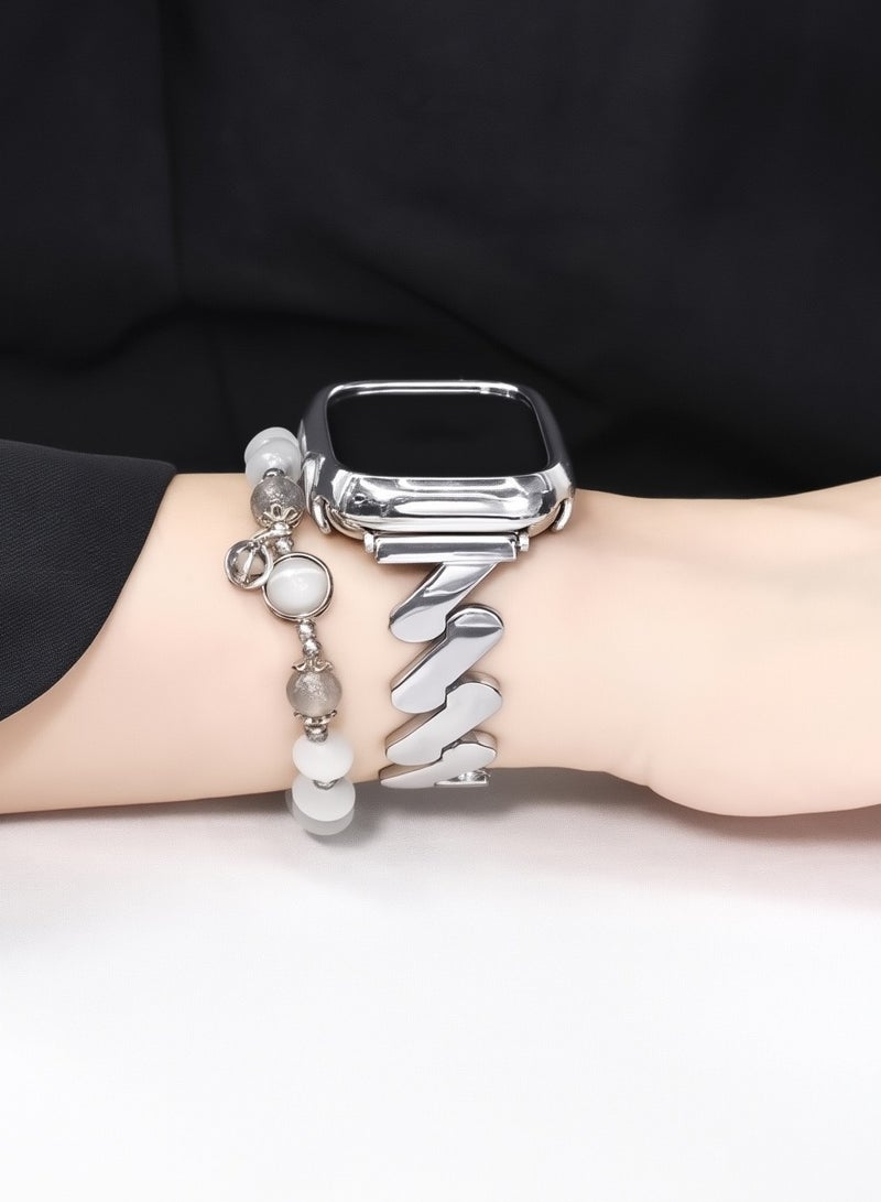 Silvery, metal wavy pattern, watch band,Iwatch band, Apple Watch band, 42mm44mm45mm46mm49mm, compatible with all series of S10 S9 S8 SE  - Image 2