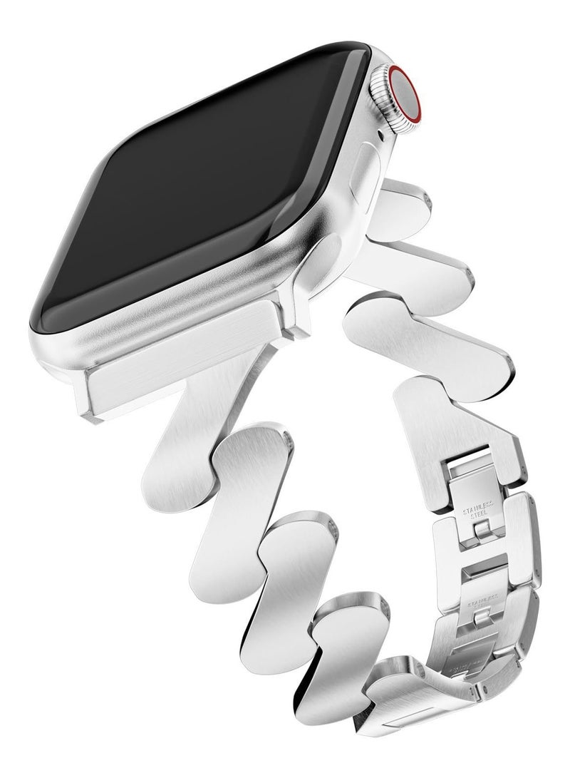 Silvery, metal wavy pattern, watch band,Iwatch band, Apple Watch band, 42mm44mm45mm46mm49mm, compatible with all series of S10 S9 S8 SE  - Image 1