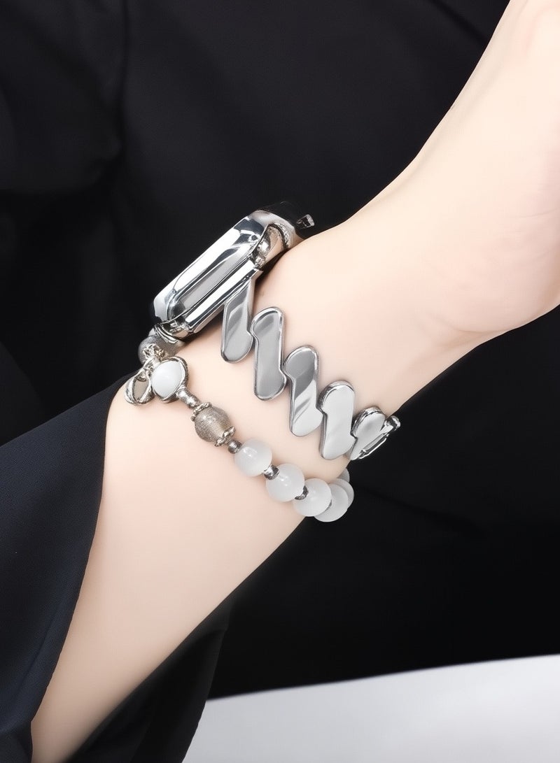Silvery, metal wavy pattern, watch band,Iwatch band, Apple Watch band, 42mm44mm45mm46mm49mm, compatible with all series of S10 S9 S8 SE  - Image 3