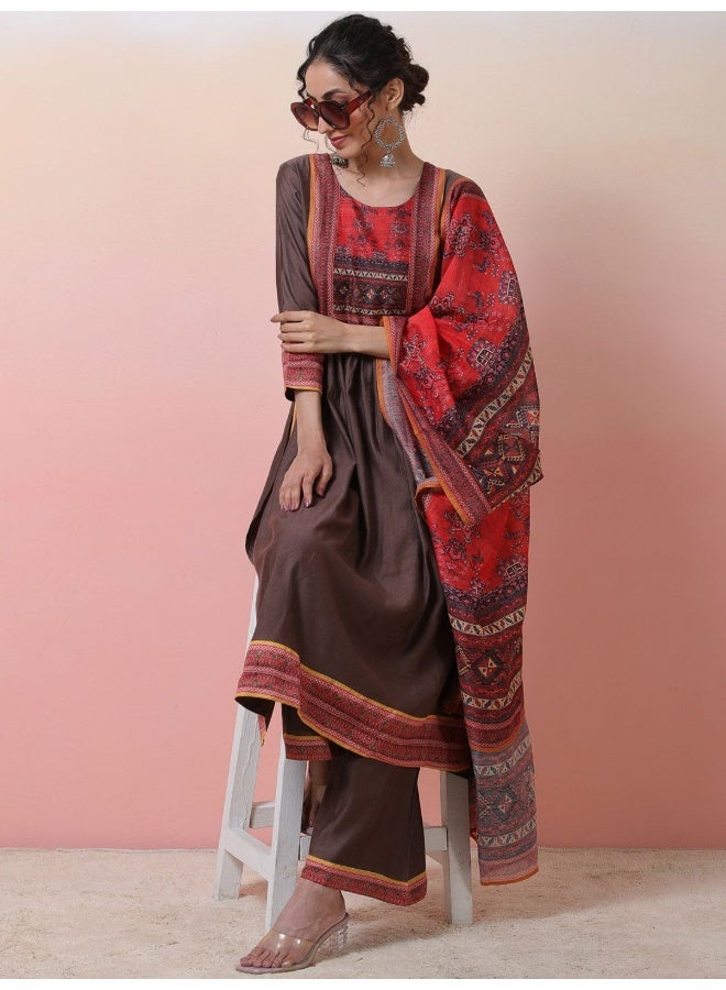AKS Ethnic Motifs Printed A-line Kurta With Palazzos & Dupatta  - Image 4
