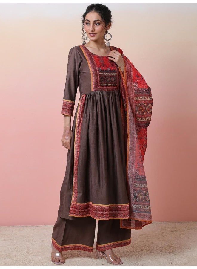 AKS Ethnic Motifs Printed A-line Kurta With Palazzos & Dupatta  - Image 3