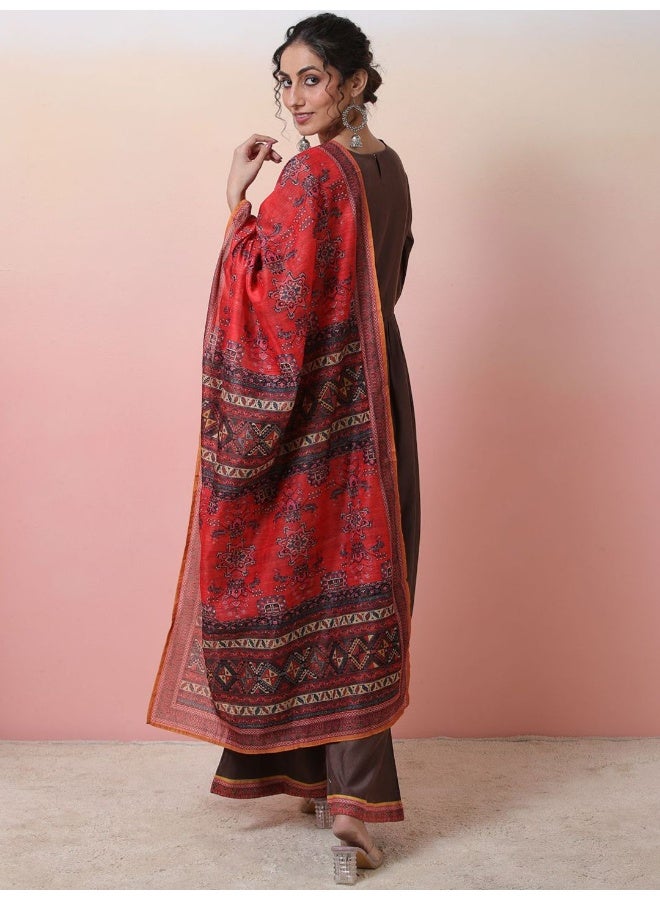 AKS Ethnic Motifs Printed A-line Kurta With Palazzos & Dupatta  - Image 5