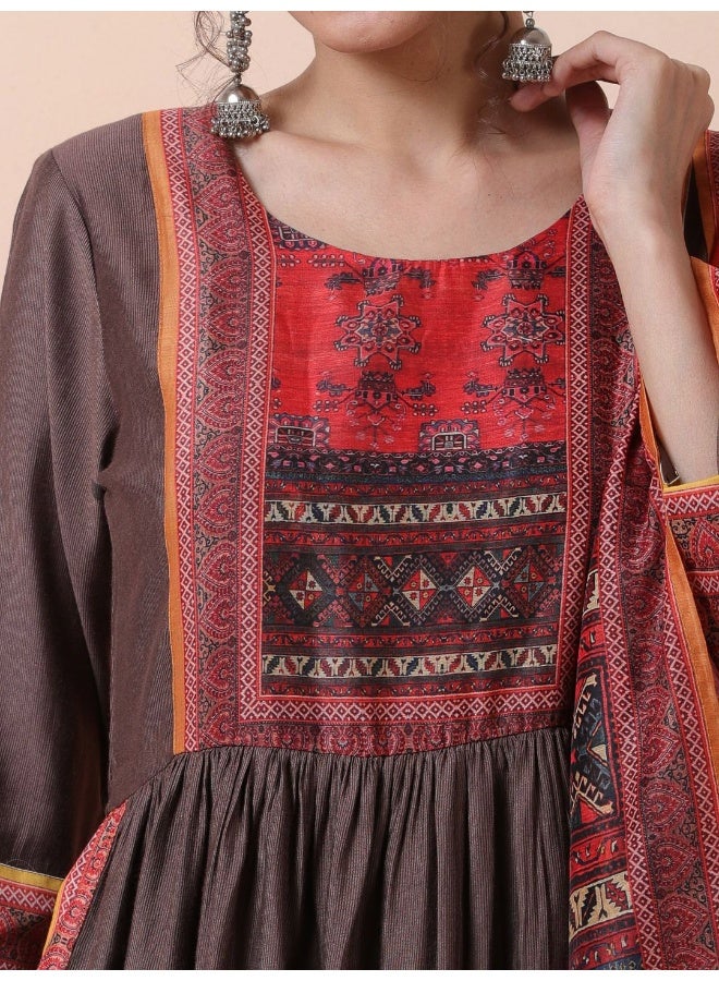 AKS Ethnic Motifs Printed A-line Kurta With Palazzos & Dupatta  - Image 2