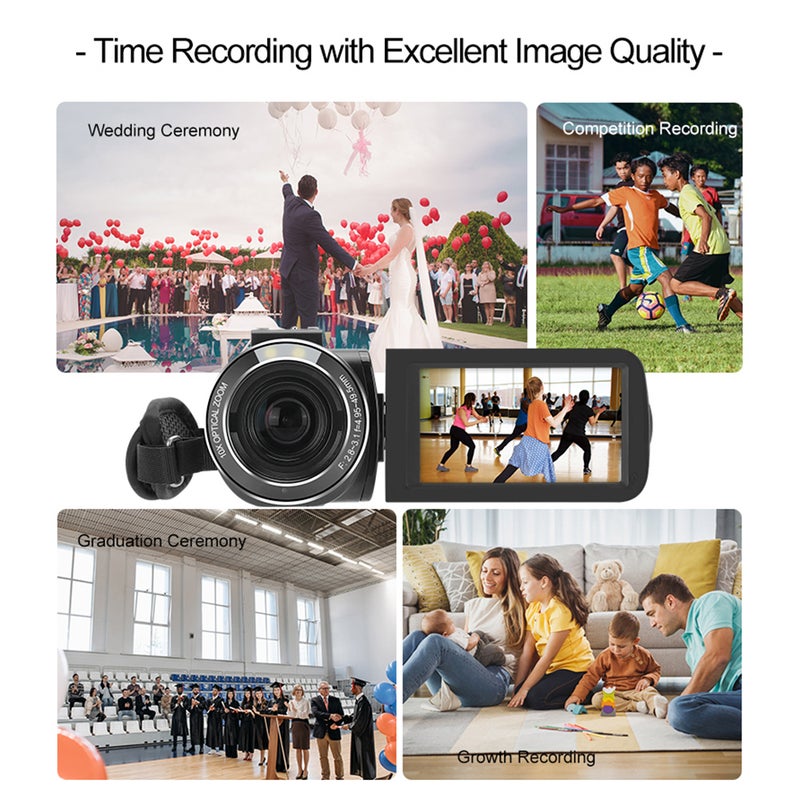 ORDRO HDR-Z88 4K Digital Video Camera 30MP Camcorder DV Recorder 3.0 Inch IPS Touch Panel 10X Optical Zoom Auto Focus WiFi Connection Slow Motion Time Lapse Recording with Carry Bag Remote Control - Image 3