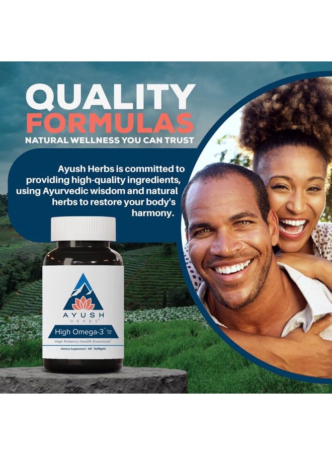 Ayush Herbs - High Omega 3 - Omega 3 Fish Oil, 1000mg Per Capsule, EPA & DHA Fish Oil Supplement for Women & Men, Natural Lemon Flavor - 60 Softgel Capsules (1 Count) - Image 1