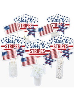 Big Dot of Happiness Stars And Stripes Memorial Day 4Th Of July And Labor Day Usa Patriotic Centerpiece Sticks Table Toppers Set Of 15  - Image 1