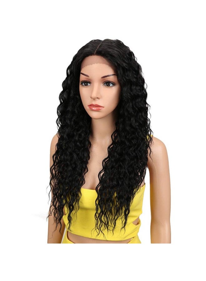 جويدر باروكة أمامية من الدانتيل بلون أشقر أومبير بطول 24 بوصة، باروكة صناعية صغيرة مجعدة ومموجة للنساء ذوات البشرة السوداء، كثافة 130% (1B)