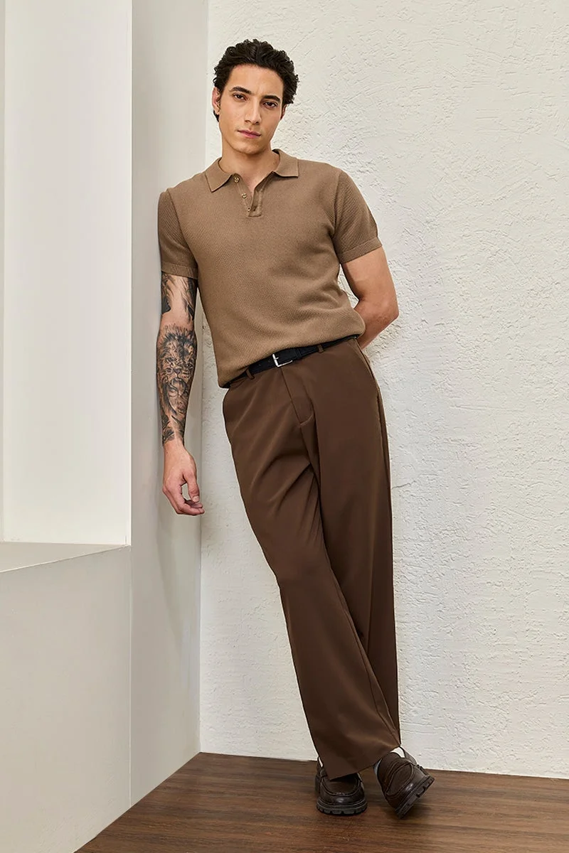 SNITCH Brown Textured Half Sleeve Regular Fit T-Shirt
