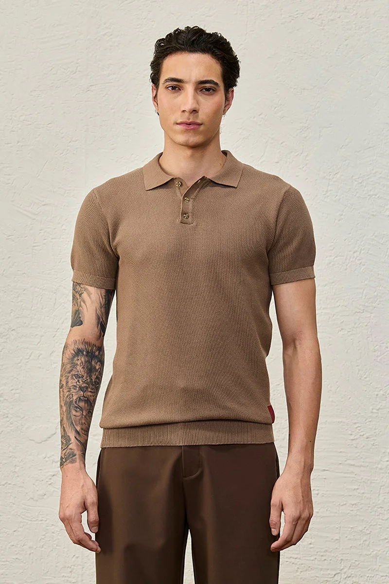 SNITCH Brown Textured Half Sleeve Regular Fit T-Shirt