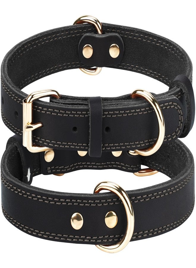 Joytale Genuine Leather Dog Collar for Large Dogs, Heavy Duty Thick Solid Leather for Power Breeds, Sturdy Adjustable Pet Collar with Metal Pin Buckle, Durable for Daily Walking, Black, XL - Image 1