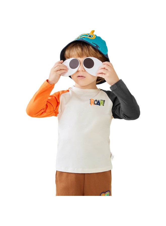 MQDMINI Children'S Clothing, Kids' Long-Sleeve T-Shirt, Boys' Undershirt, Girls' Color-Block Clothing, Pointed Letter Design, Beige, Size 100 - Image 2